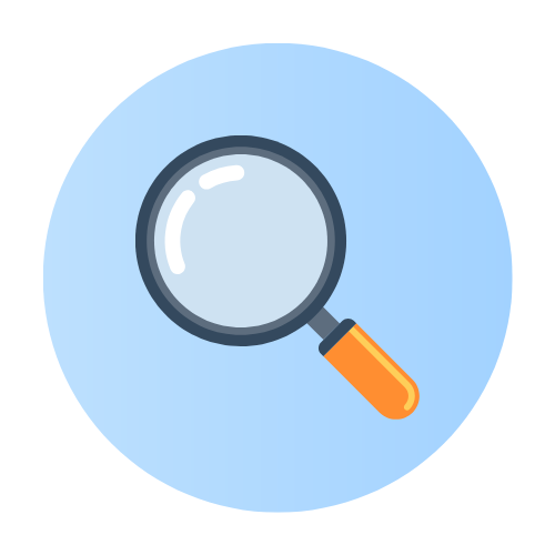 The illustration shows a magnifying glass, symbolizing searching for renting a home.