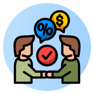 Illustration of two individuals handshaking after a successfull conversation symbolizing negotiation, when selling your home.