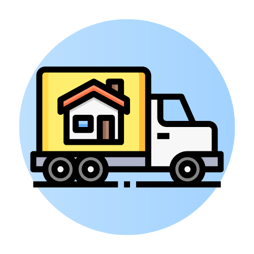The illustration shows a truck with a house sign which indicates move in process when renting a home.